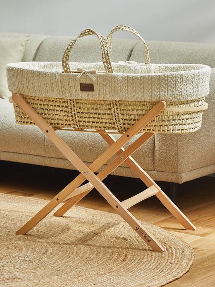 The Little Green Sheep Organic Knitted Moses Basket & Mattress, Linen