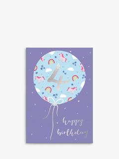 Woodmansterne Rainbows and Unicorns Balloon 4th Birthday Card
