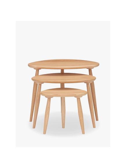 ercol for John Lewis Shalstone Nest of 3 Tables, Oak - view 2, Oak