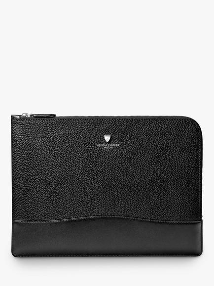 Aspinal of London City Pebble Leather Laptop Folio, Black