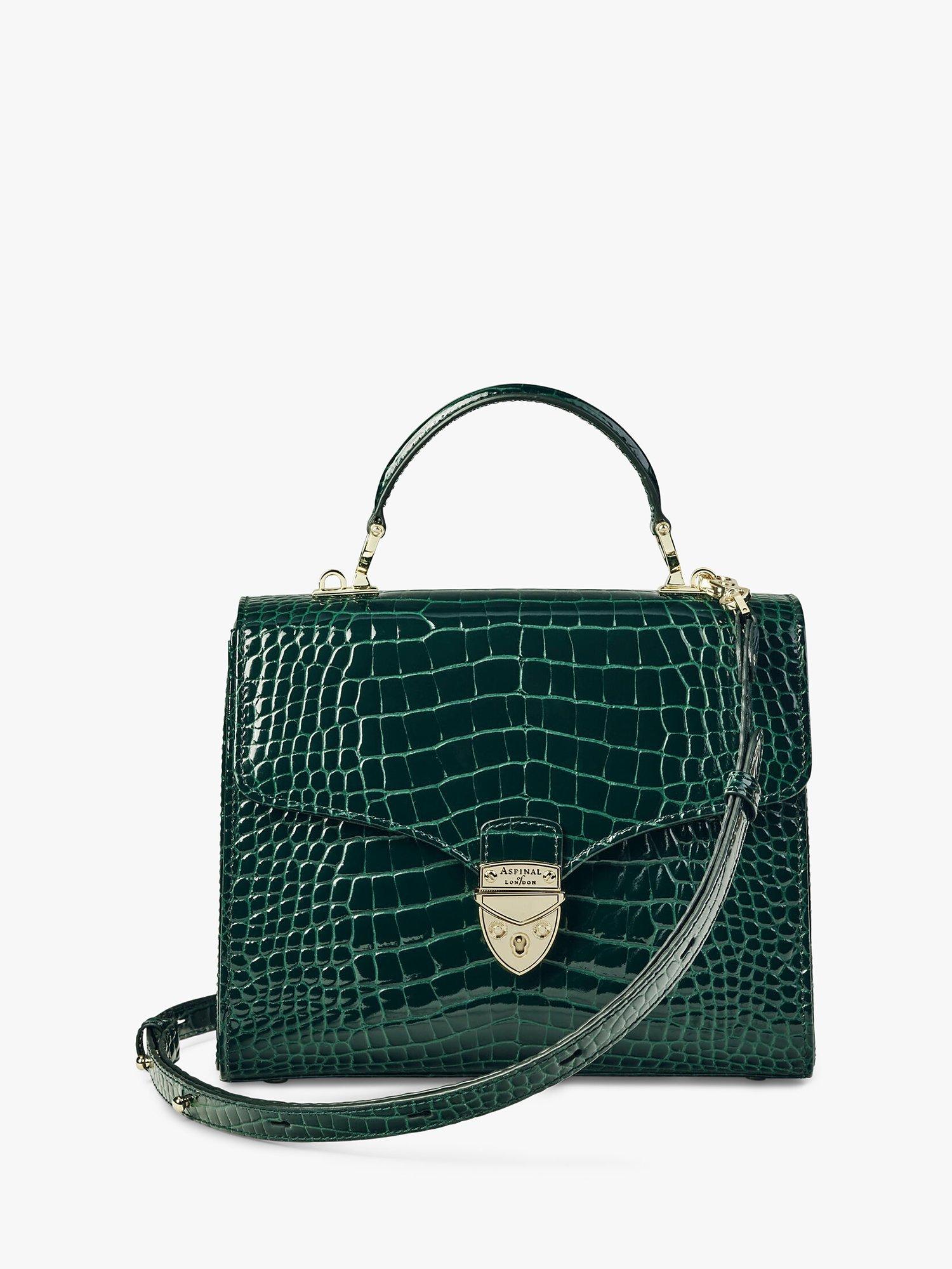 Aspinal of London Mayfair Croc Effect Leather Cross Body Bag, Evergreen