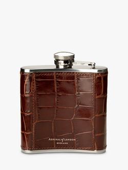 Aspinal of London Classic Croc Leather Stainless Steel Hip Flask - view 2, Amazon Brown