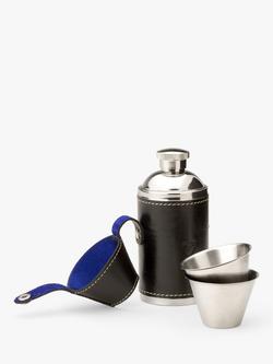 Aspinal of London Smooth Leather Stainless Steel Hunter Flask, Black