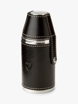 Aspinal of London Smooth Leather Stainless Steel Hunter Flask - view 2, Black