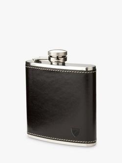 Aspinal of London Classic Smooth Leather Stainless Steel Hip Flask, Black