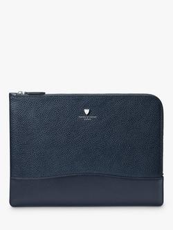 Aspinal of London City Pebble Leather Laptop Folio, Navy