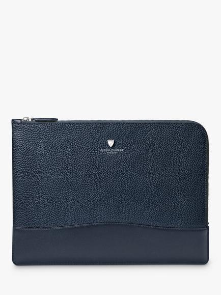 Aspinal of London City Pebble Leather Laptop Folio, Navy