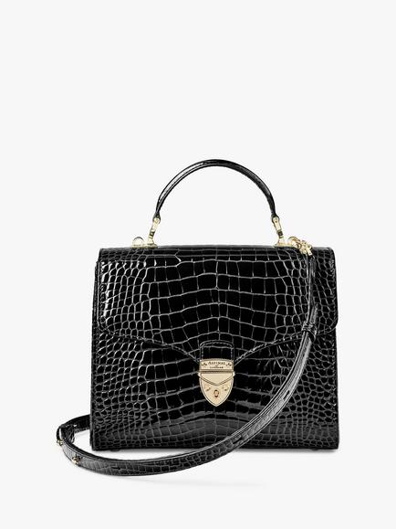 Aspinal of London Mayfair Croc Effect Leather Cross Body Bag, Black