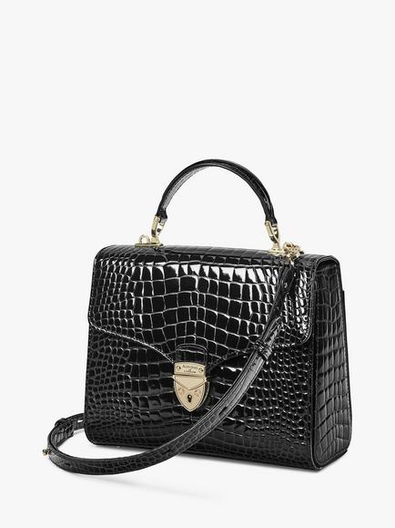 Aspinal of London Mayfair Croc Effect Leather Cross Body Bag - view 2, Black