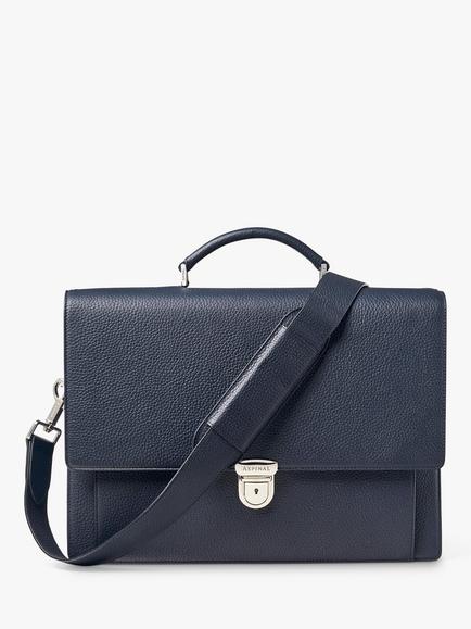 Aspinal of London City Leather Laptop Briefcase, Navy