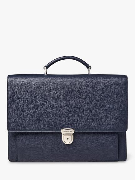 Aspinal of London City Leather Laptop Briefcase - view 2, Navy