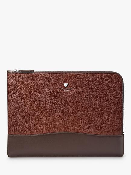 Aspinal of London City Pebble Leather Laptop Folio, Tobacco