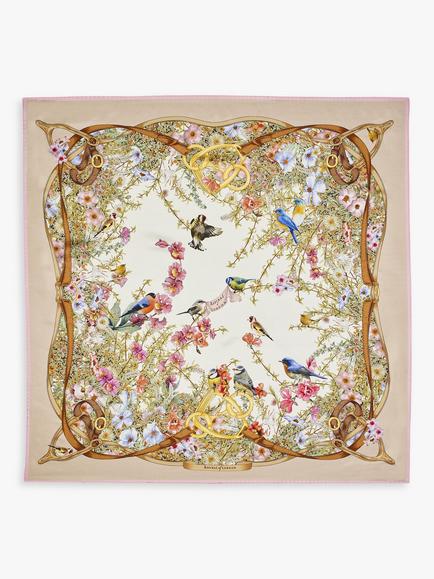 Aspinal of London Edwardian Garden Silk Square Scarf, Taupe