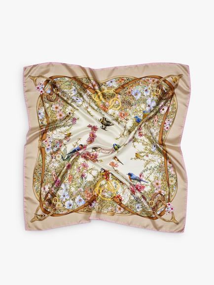 Aspinal of London Edwardian Garden Silk Square Scarf - view 2, Taupe
