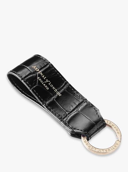 Aspinal of London Croc Leather Loop Keyring - view 2, Black