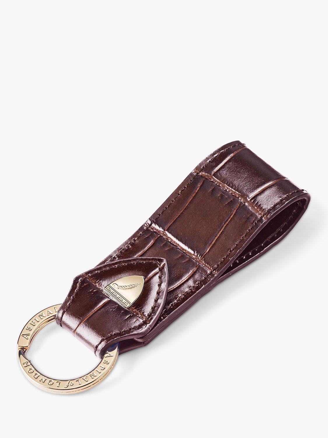 Product image 1 of 2, which shows Aspinal of London Croc Leather Loop Keyring, Amazon Brown