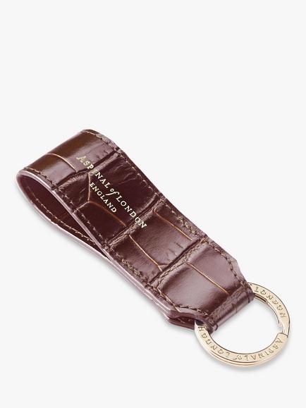 Aspinal of London Croc Leather Loop Keyring - view 2, Amazon Brown