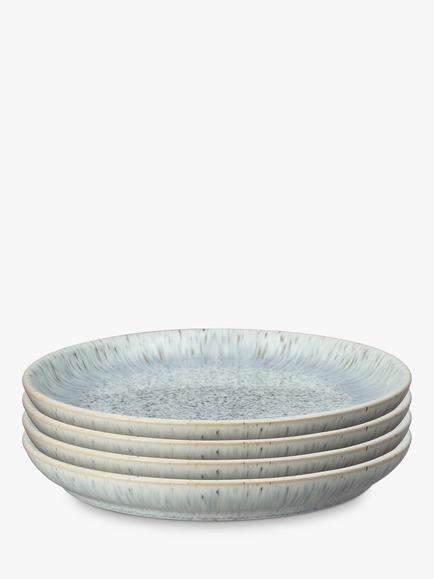 Denby Halo Speckle Stoneware Medium Coupe Plates, Set of 4, 21cm, Grey, Grey