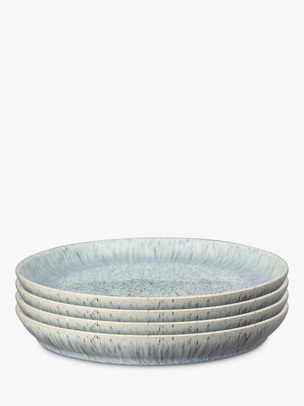 Denby Halo Speckle Stoneware Dinner Coupe Plates, Set of 4, 26cm, Grey, Grey