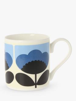 Orla Kiely Black Flower Bone China Mug, 300ml, Blue