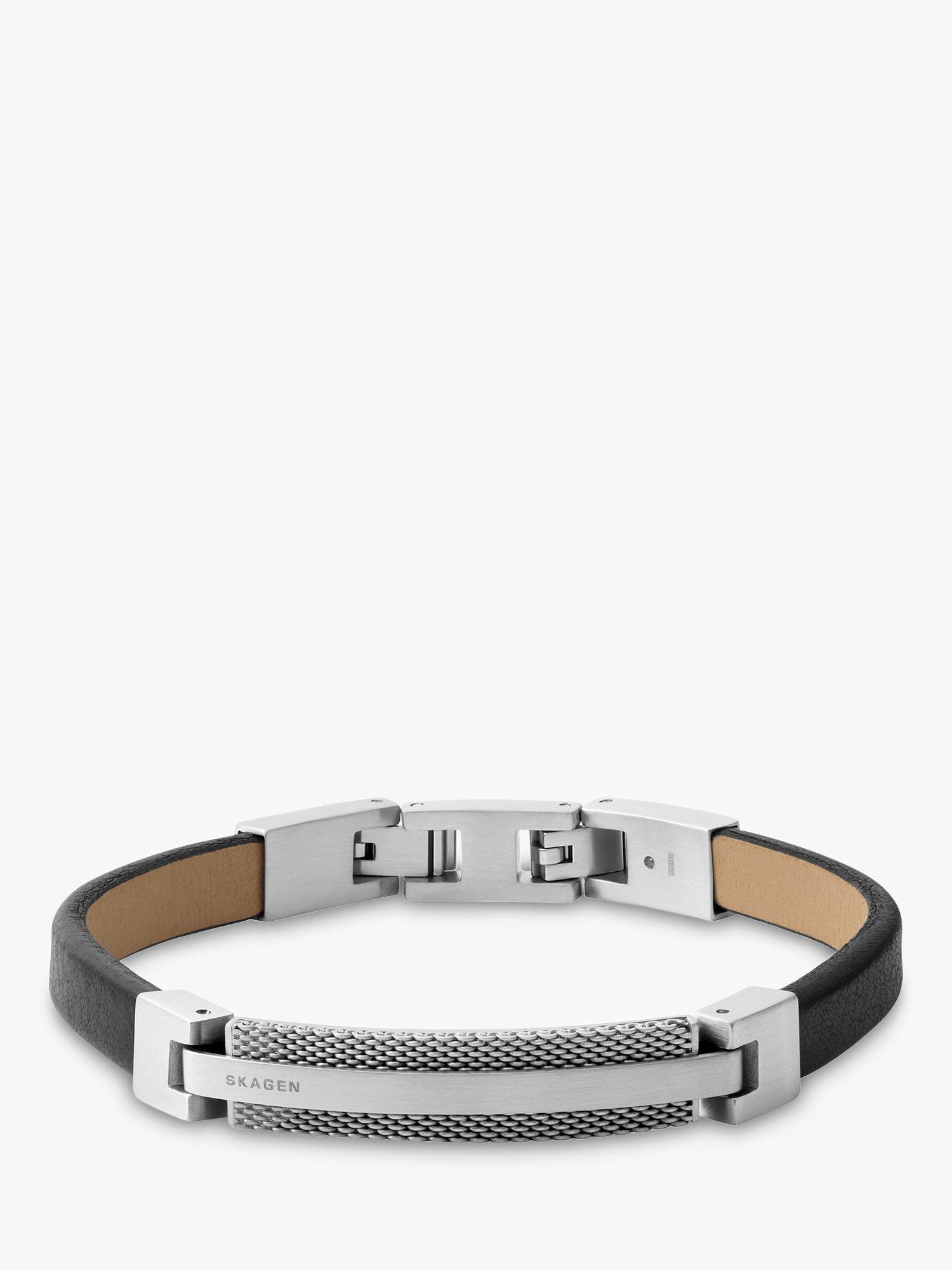 Skagen Men's Torben Leather & Steel Bracelet, Silver/Black