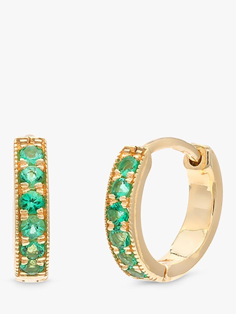 Product image 1 of 2, which shows Leah Alexandra Emerald Pave Huggie Hoop Earrings, Gold/Green