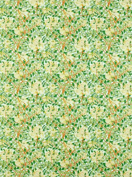 Morris & Co. Ben Pentreath Honeysuckle Furnishing Fabric, Sky/Burnt Orange