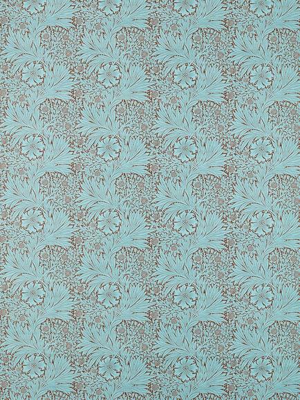 Morris & Co. Ben Pentreath Marigold Made to Measure Curtains or Roman Blind, Sky/Chocolate, Sky/Chocolate