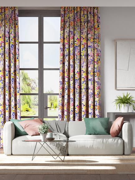 Harlequin Sanguine Furnishing Fabric, Pomegranate/Clementine/Peony/Blueberry - view 2, Pomegranate/Clem
