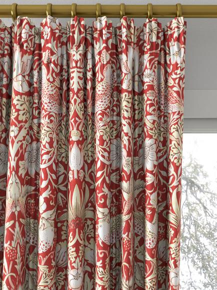 Morris & Co. Strawberry Thief Made to Measure Curtains or Roman Blind, Indian Red - view 2, Indian Red