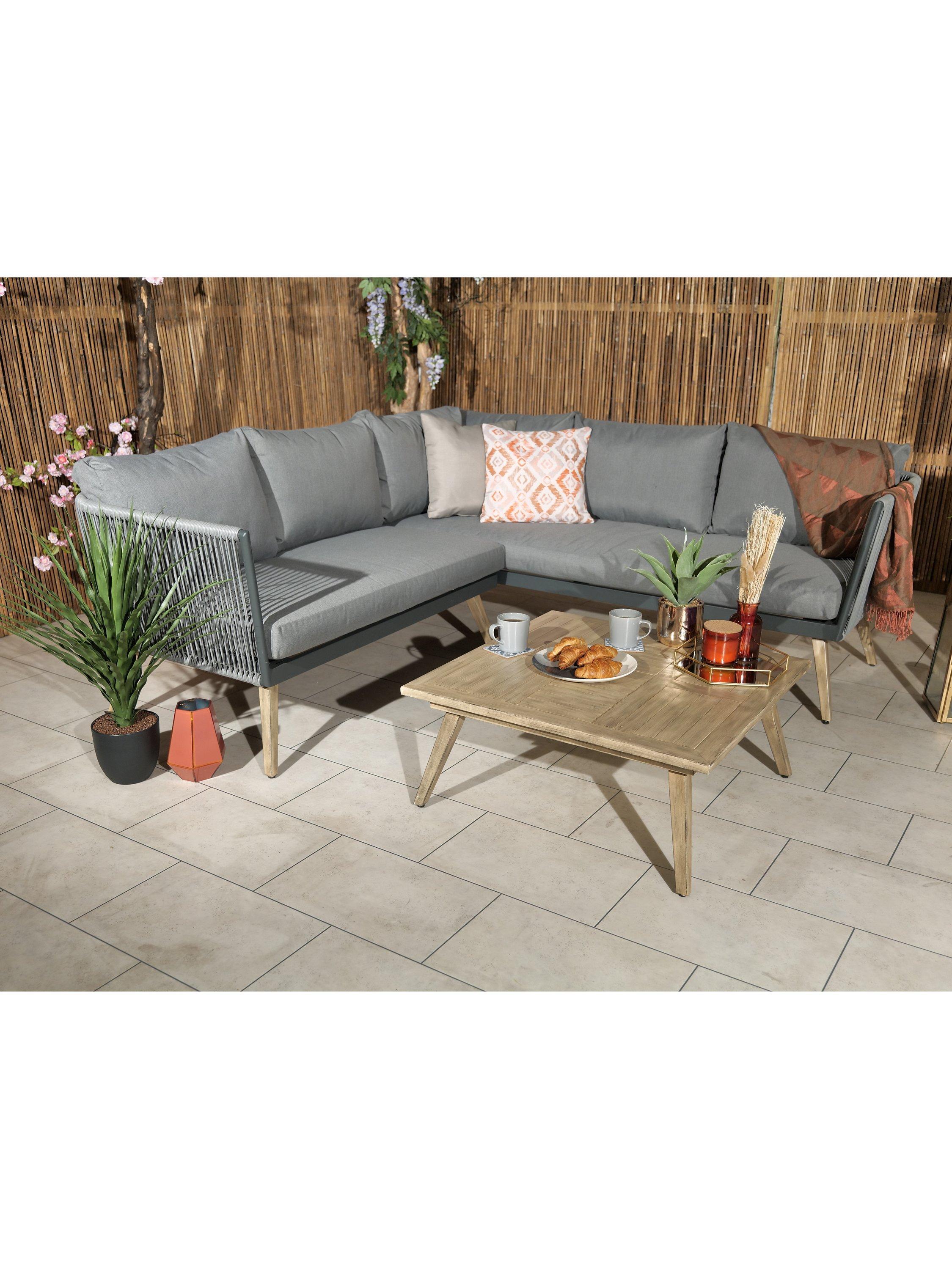 Royalcraft Milan 5-Seater Garden Corner Sofa & Coffee Table Set, Grey