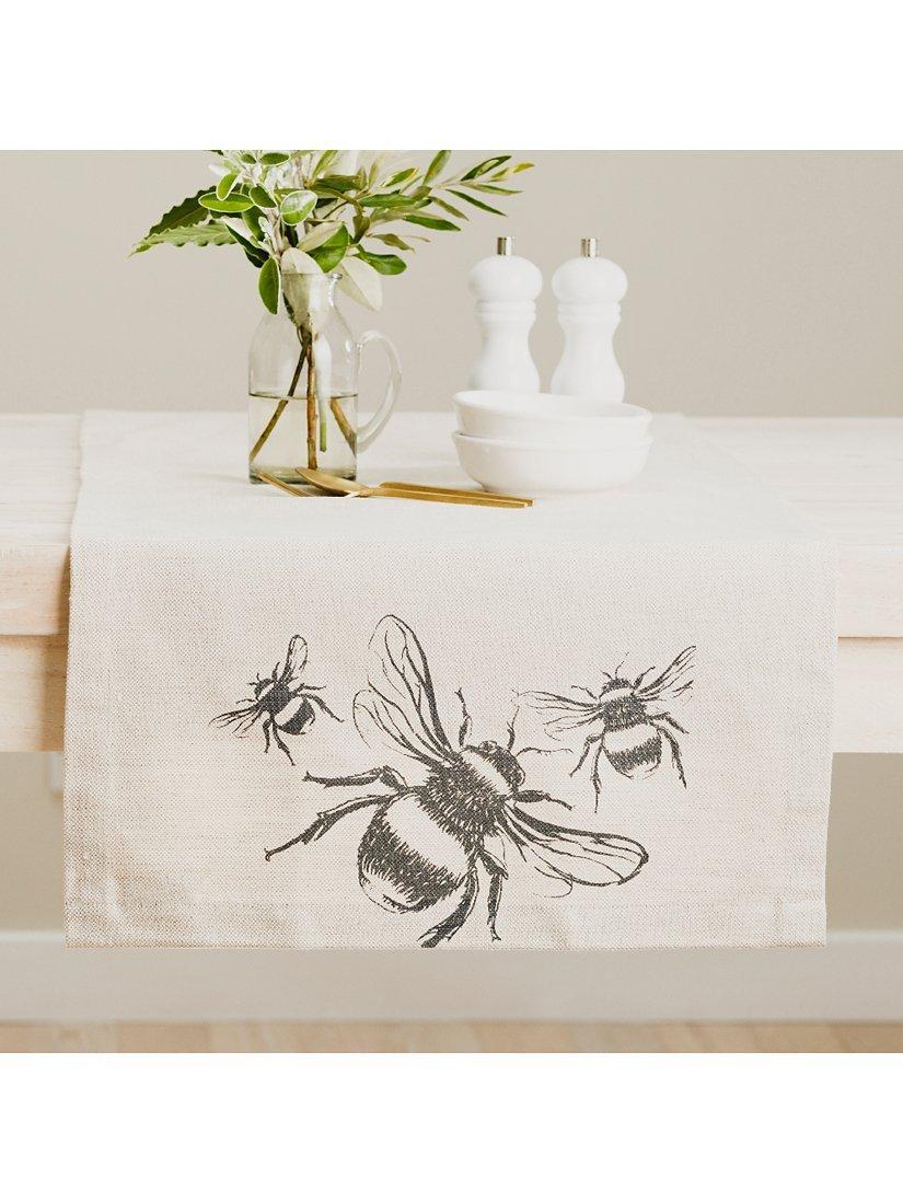 Selbrae House Bee Linen/Cotton Table Runner, 140cm, Natural