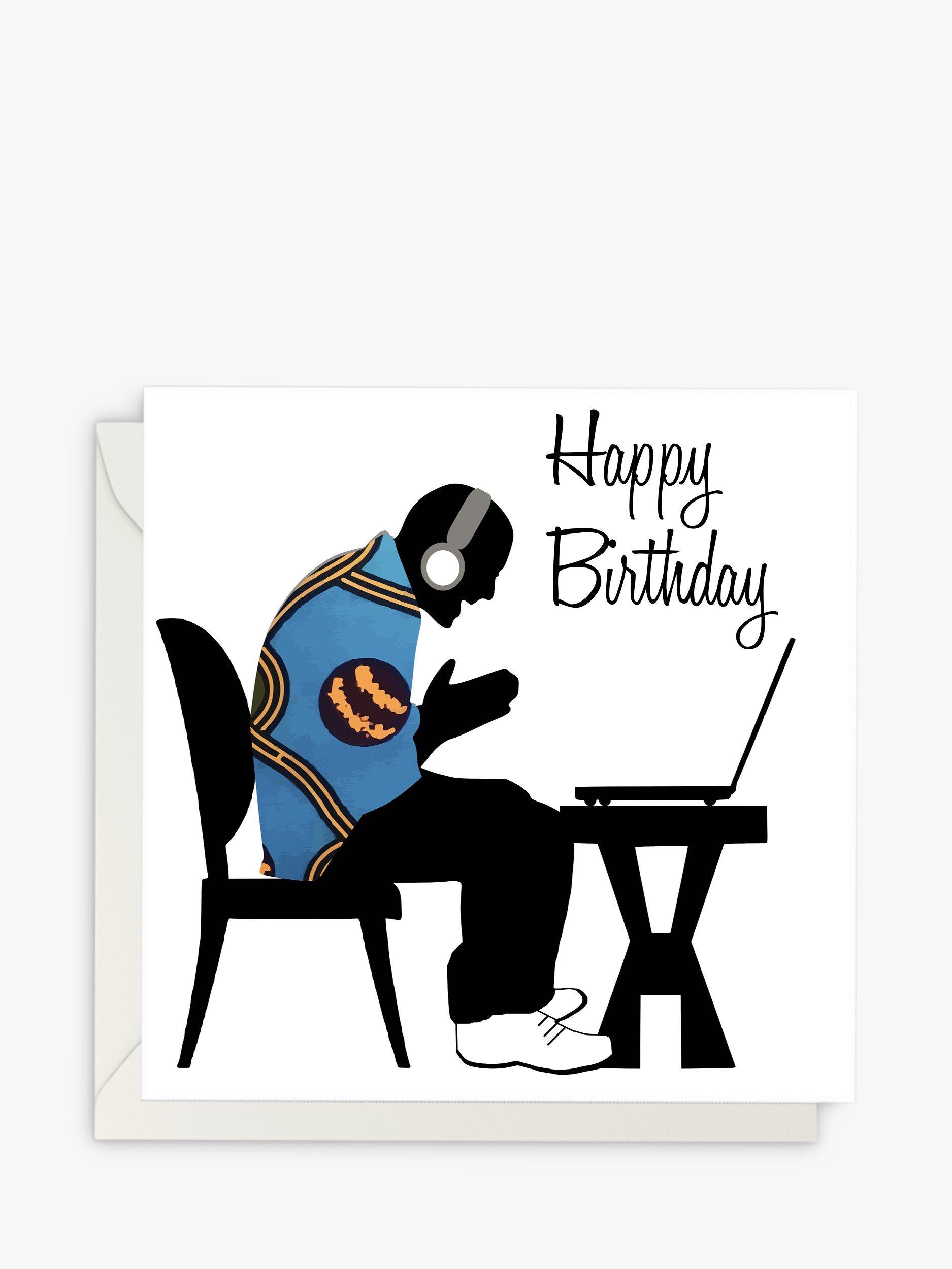 AfroTouch Design Music Laptop Fabric Birthday Card