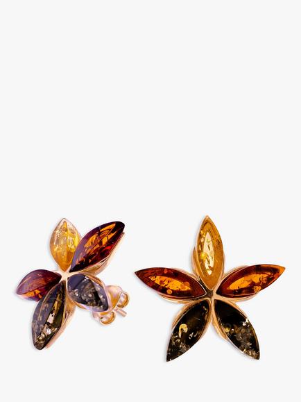 Be-Jewelled Amber Flower Stud Earrings, Gold/Multi, Gold/Multi