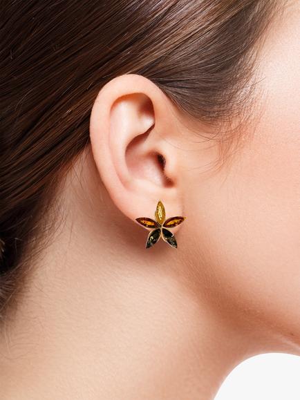 Be-Jewelled Amber Flower Stud Earrings, Gold/Multi - view 2, Gold/Multi