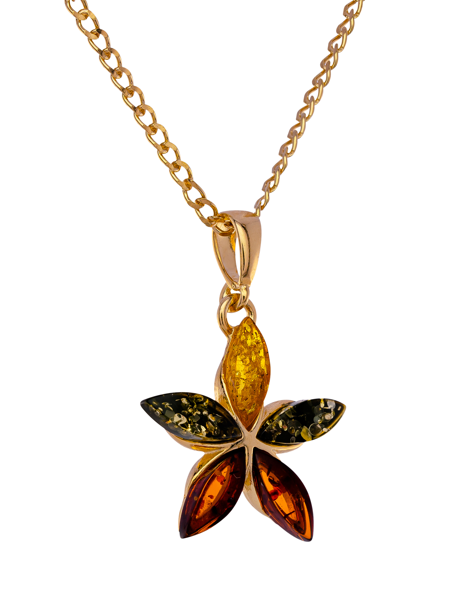 Product image 1 of 4, which shows Be-Jewelled Baltic Amber Floral Pendant Necklace, Gold/Multi