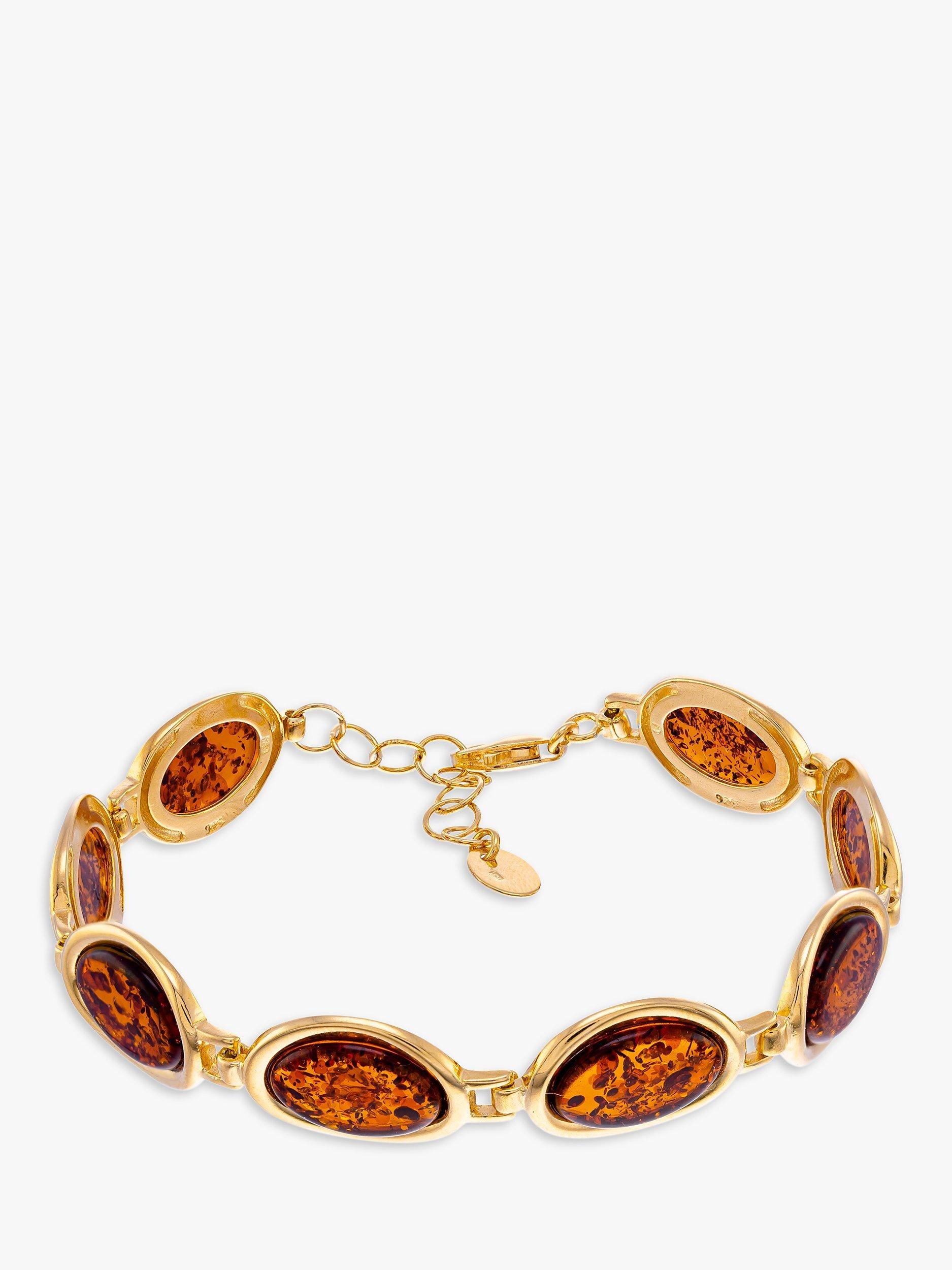 Be-Jewelled Baltic Eight Stone Amber Oval Chain Bracelet, Gold/Cognac