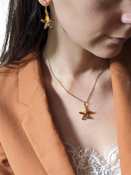 Be-Jewelled Amber Flower Drop Earrings, Gold/Multi - view 2, Gold/Multi