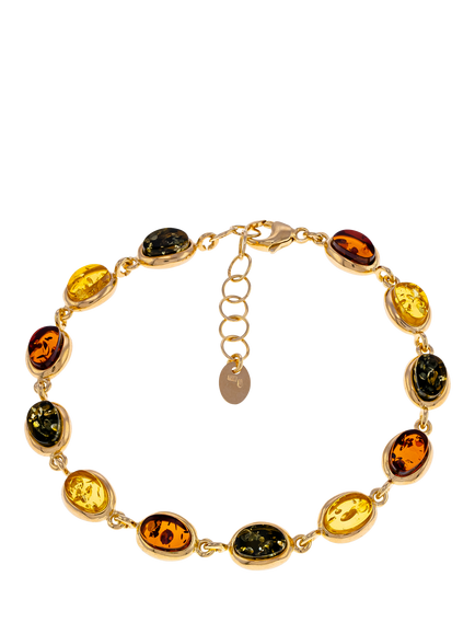 Be-Jewelled Baltic Amber Oval Chain Bracelet, Gold/Multi, Gold/Multi