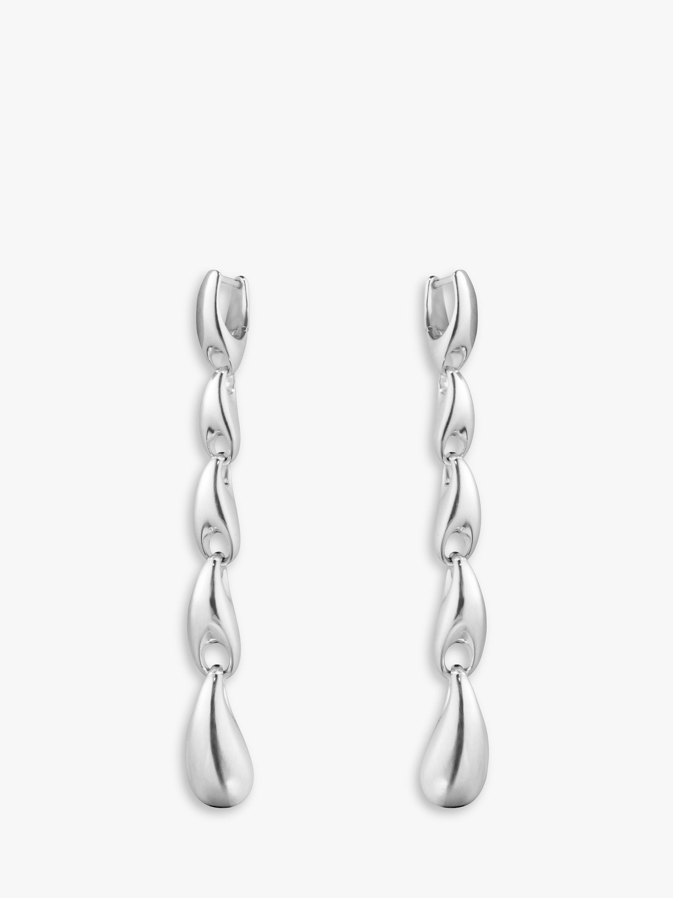 Product image 1 of 4, which shows Georg Jensen Sculptural Sterling Silver Long Drop Earrings, Silver