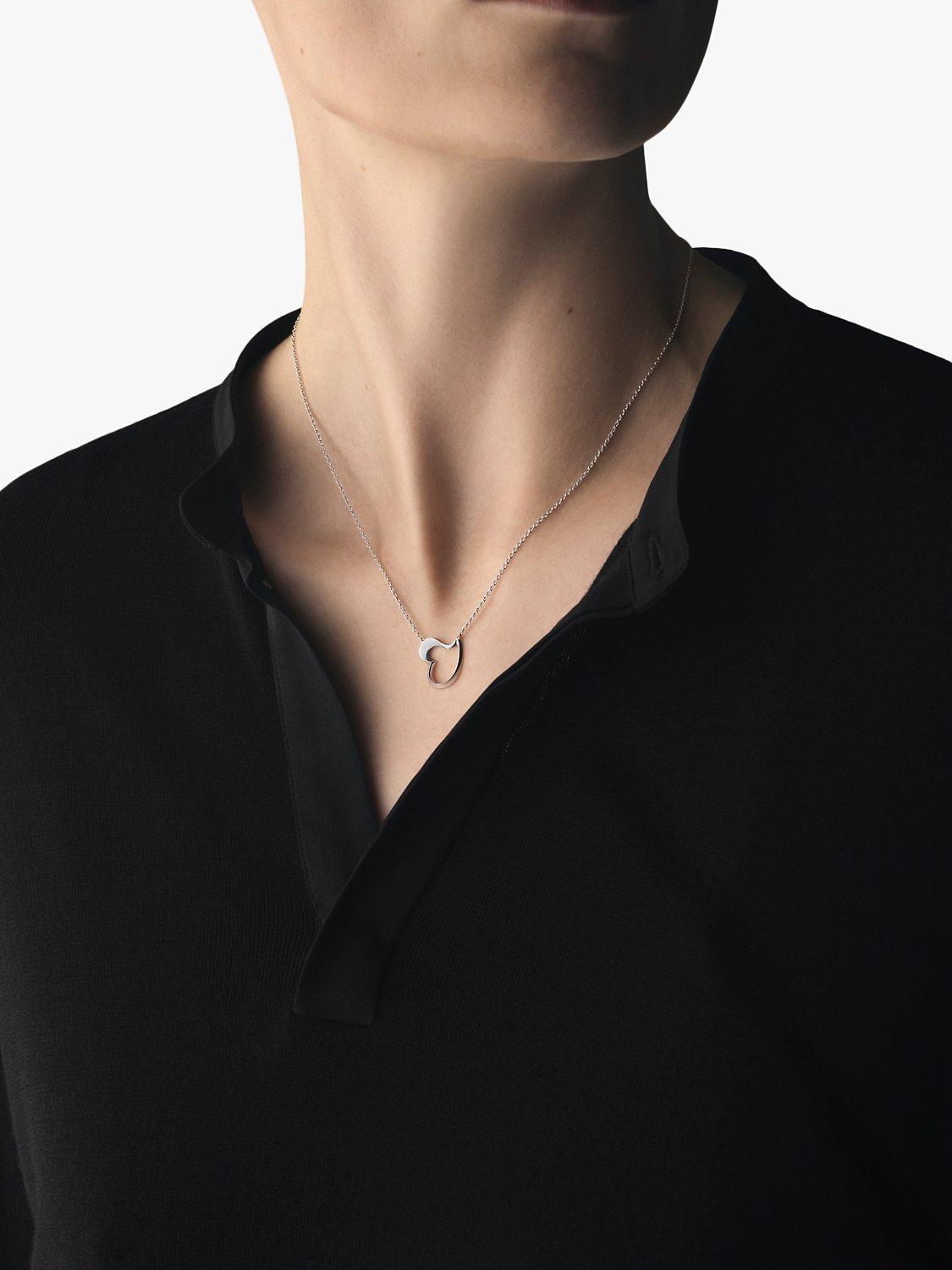 Georg Jensen Asymmetric Leaf Heart Pendant Necklace, Silver