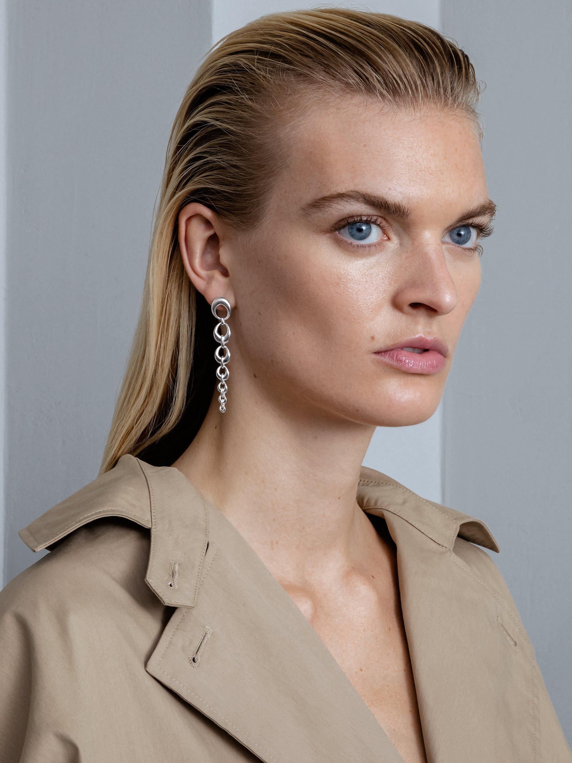 Product image 4 of 5, which shows Georg Jensen Offspring Sterling Silver Drop Earrings, Silver