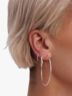 Simply Silver Medium Hoop Earrings, Silver - view 2, Silver