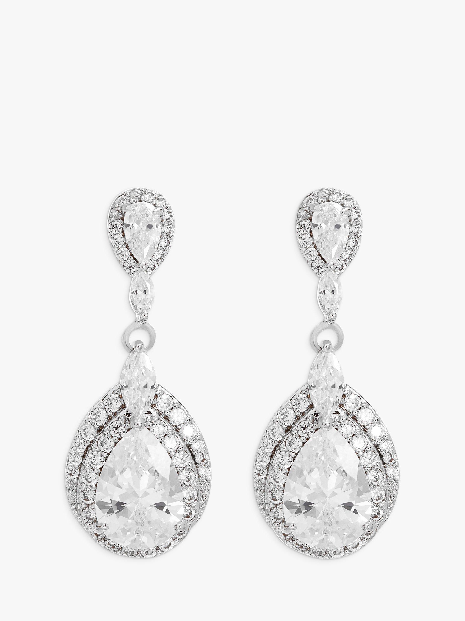 Jon Richard Cubic Zirconia Pave Halo Drop Earrings, Silver