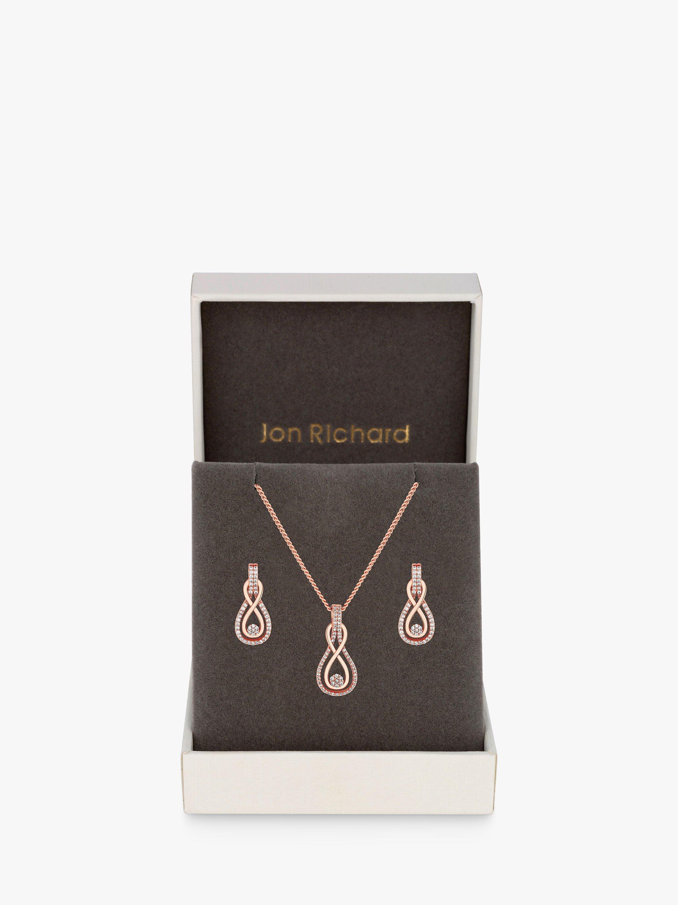 Product image 1 of 2, which shows Jon Richard Cubic Zirconia Infinity Surround Pendant Necklace and Earrings Jewellery Set