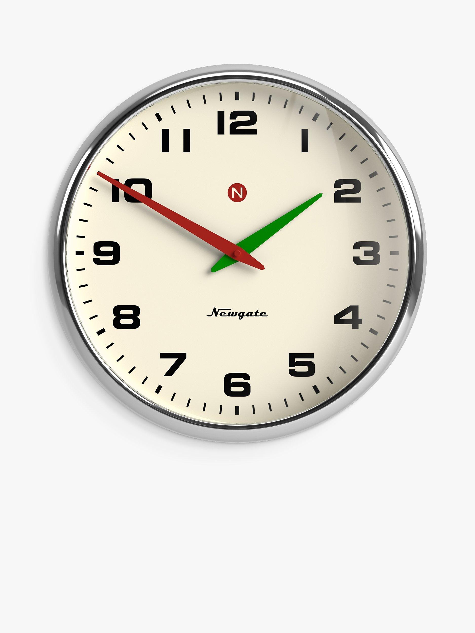 Newgate Clocks Superstore Retro Metal Quartz Wall Clock, 40cm, Chrome