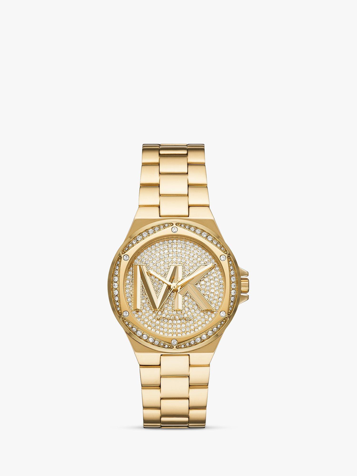 Michael Kors Lennox Cubic Zirconia Bracelet Strap Watch Gold