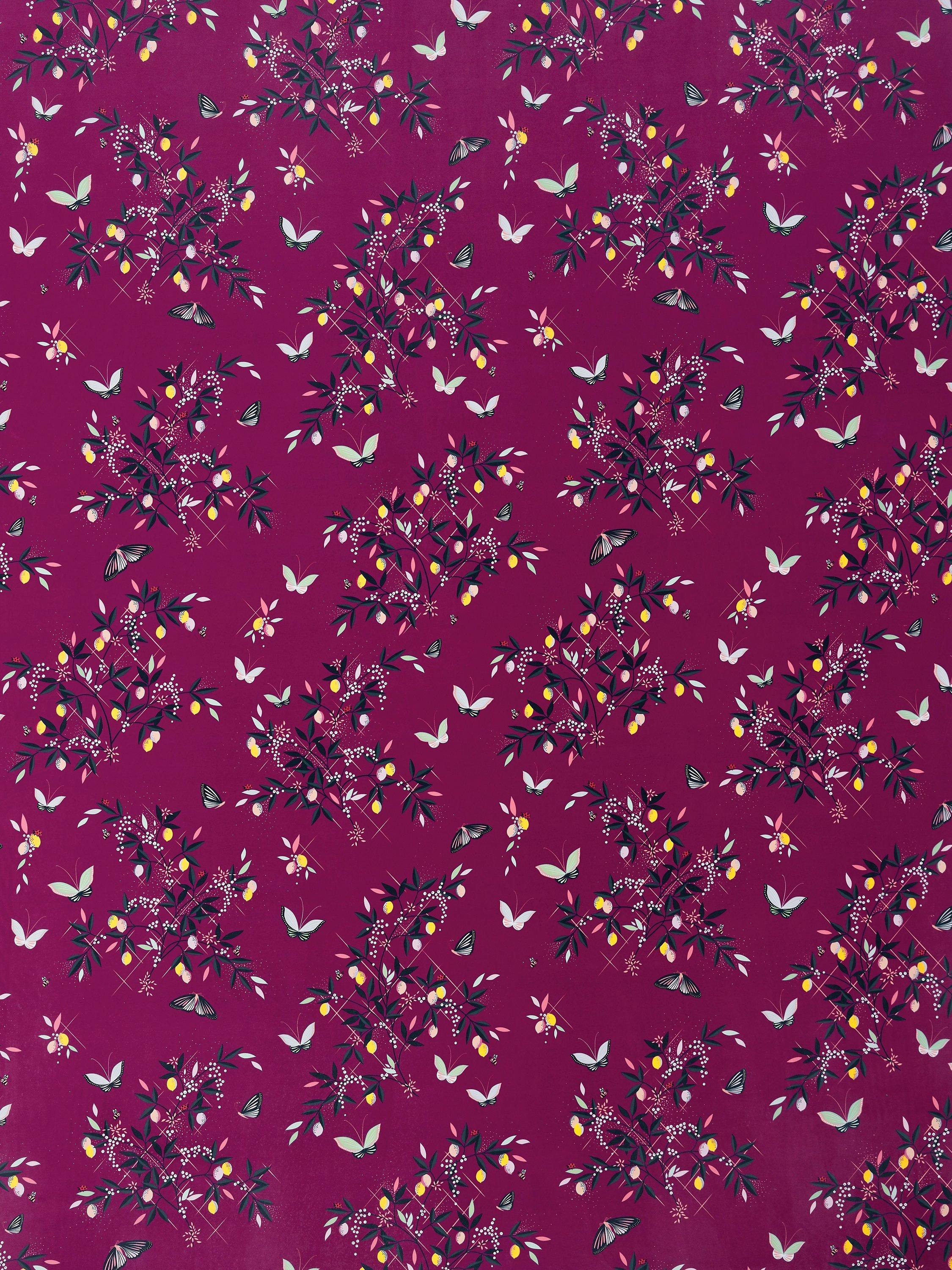 Sara Miller Butterflies and Trellis Velvet Furnishing Fabric, Purple