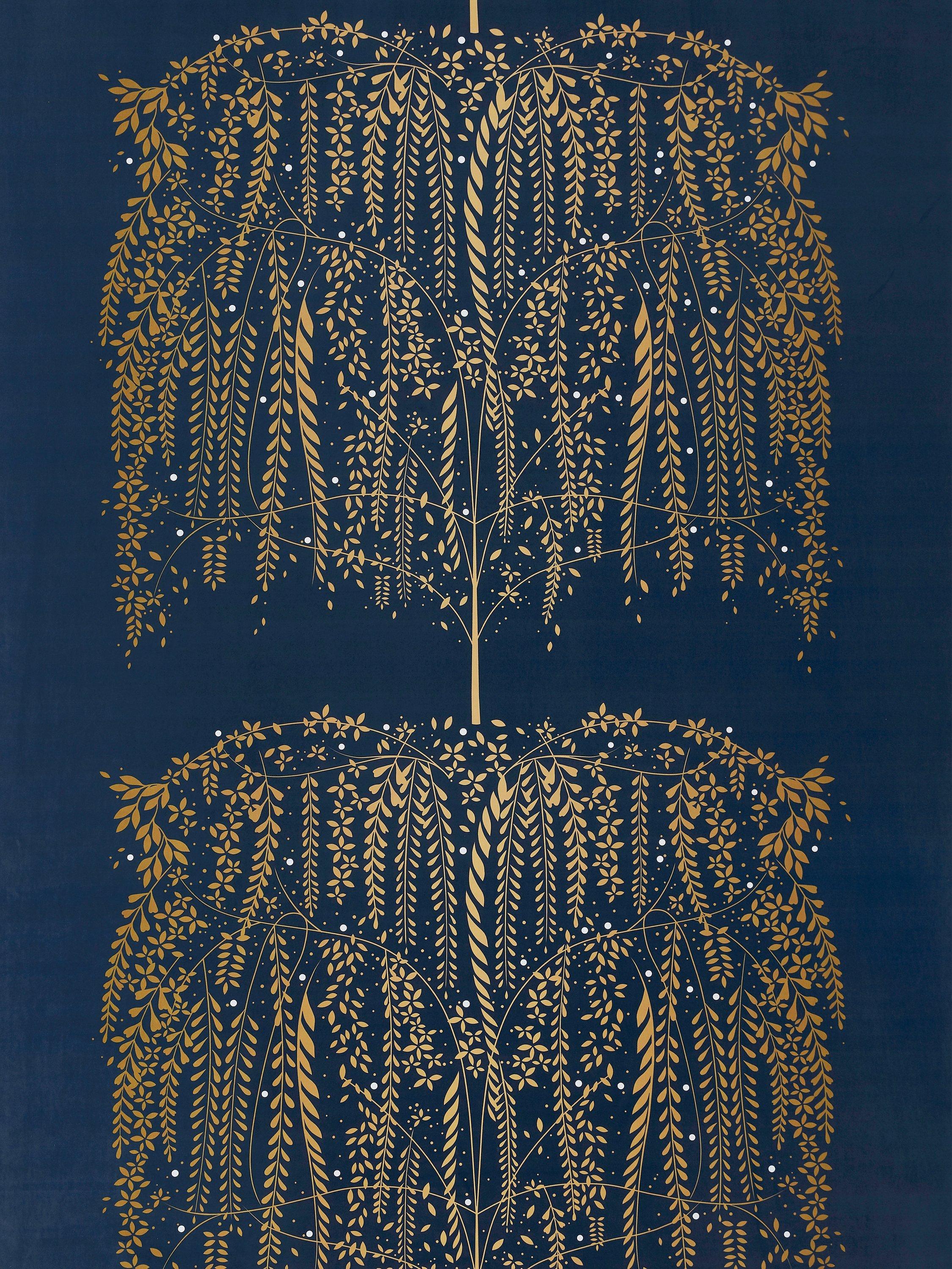 Sara Miller Willow Trees Velvet Furnishing Fabric, Navy