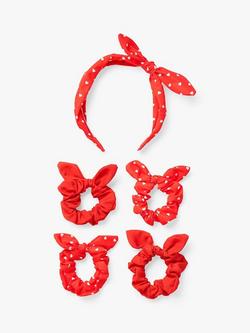 Small Stuff Kids' Back To School Bow Headband & Scrunchie Hair Set, Pack of 5, Red